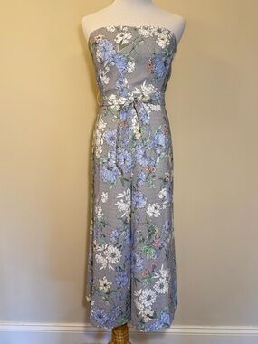 H&M Strapless Floral Jumpsuit Wide Leg Belted Spring Summer Wedding Guest Shower